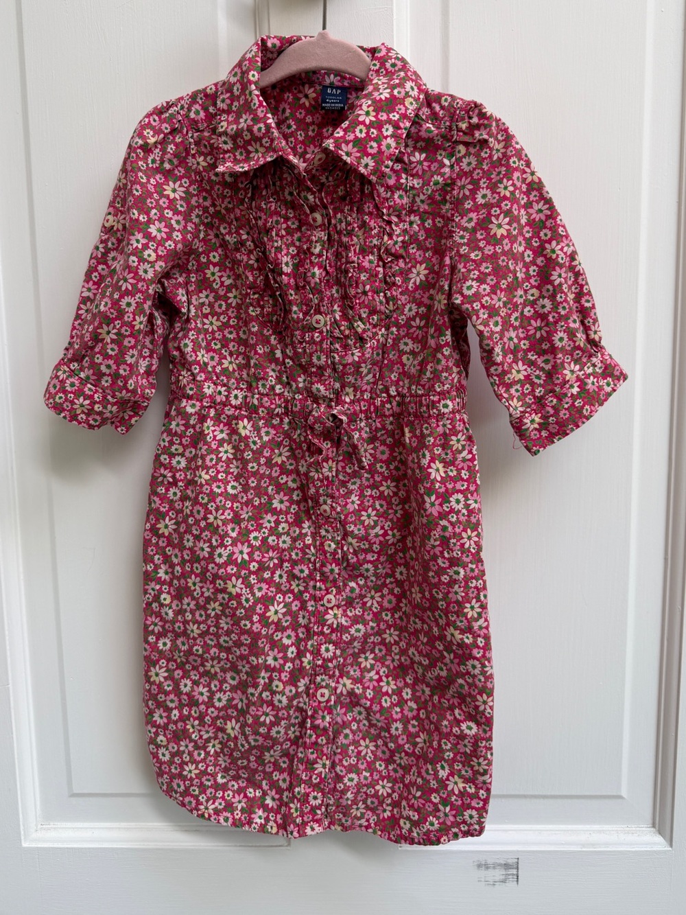 Baby GAP Girls 4 Pink Floral Ruffle-Front Long Sleeve Dress